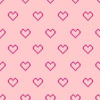 Pixelated hearts Seamless pattern, pink background. vector