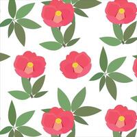 Seamless pattern with red Japanese camellia flowers. vector