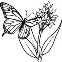 Monarch butterfly flying coloring pages. Butterfly on flower coloring pages vector