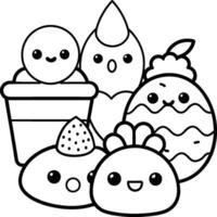 Kawaii coloring book illustration. Food coloring pages. vector