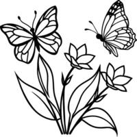 Monarch butterfly flying coloring pages. Butterfly on flower coloring pages vector