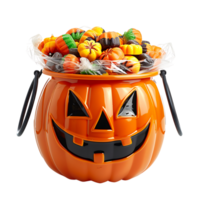 Trick or treat jack o lantern candy bucket on isolated transparent background png