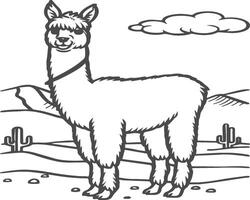 Alpaca coloring pages. Alpaca animal outline for coloring book. Animals Line Art vector