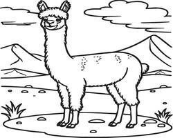 Alpaca coloring pages. Alpaca animal outline for coloring book. Animals Line Art vector