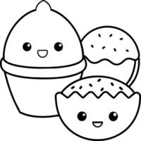 Kawaii coloring book illustration. Food coloring pages. vector