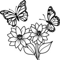 Monarch butterfly flying coloring pages. Butterfly on flower coloring pages vector