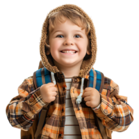 Happy kid student on isolated transparent background png