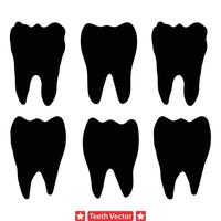 sonrisa brillante diente silueta colección para dental diseños vector