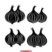 Vintage Inspired Onion Silhouette Drawings Retro Graphics for Cooking Classes, Homestyle Recipes, and Farm Fresh Goods vector