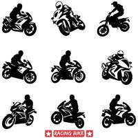 Action Packed Cycling Race Designs Exciting Bike Silhouettes Illustrating Intense Athleticism and Speed vector