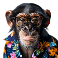 schimpans bär glasögon och tropisk skjorta på isolerat transparent bakgrund png