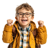 Happy kid student on isolated transparent background png