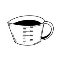 Measuring cup in format for kitchen design. The glass is drawn in with a black outline on a white background. Suitable for kitchen design, textiles, paper, scrapbooking, creativity vector