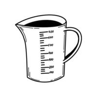 Measuring cup in format for kitchen design. The glass is drawn in with a black outline on a white background. Suitable for kitchen design, textiles, paper, scrapbooking, creativity vector