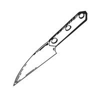 Kitchen knife. Kitchen equipment rendered in . Kitchen knife with a wide blade and handle drawn with a black outline. Suitable for kitchen design, fabric, tableware, packaging and scrapbooking vector