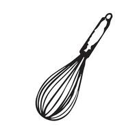 Whisk. Kitchen equipment rendered in . A whisk for beating dough and cream, drawn with a black outline for mixing. Suitable for kitchen design, fabric, tableware vector