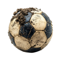 Soccer ball covered in dirt on isolated transparent background png