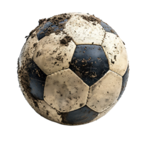 Soccer ball covered in dirt on isolated transparent background png