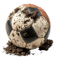 Soccer ball covered in dirt on isolated transparent background png