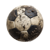 Soccer ball covered in dirt on isolated transparent background png