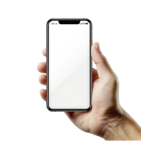 hand holding smartphone template on isolated transparent background png