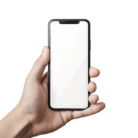 hand holding smartphone template on isolated transparent background png