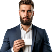 Man holding a business card on isolated transparent background png