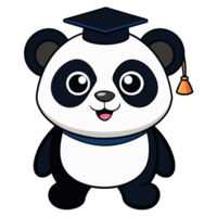 A cartoon panda is wearing a graduation cap and smiling. png