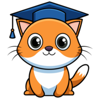 A cartoon cat is wearing a graduation cap and smiling. png