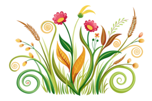 A collection of stylized, colorful plants and flowers stands png