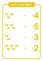 Count and match object paper plane for kids and preschool - Education worksheet vector
