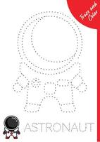 trace book for kids. Coloring and trace cartoon the astronaut. Activity for preschool and school children. Education worksheet Printable A4 size vector