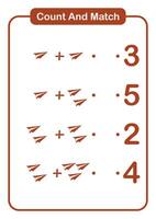 Count and match object paper plane for kids and preschool - Education worksheet vector