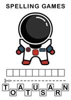 deletrear el palabra. ilustración de astronauta. ortografía juego para niños. educación hoja de cálculo imprimible a4 Talla vector