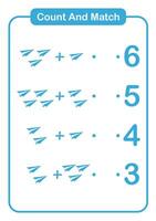 Count and match object paper plane for kids and preschool - Education worksheet vector