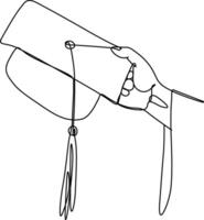 Continuous one line drawing of hand holding graduation hat vector