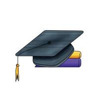 Graduation cap with books illustration on white background vector