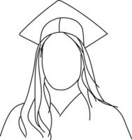 uno continuo línea dibujo de niña en graduado sombrero vector