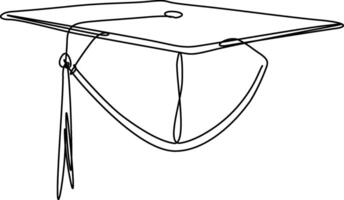 uno continuo línea dibujo de graduación gorra, estudiar graduarse gorra logotipo icono vector