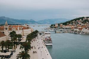 Amazing view of marina and Trogir town, Croatia. Travel destination in Croatia. photo