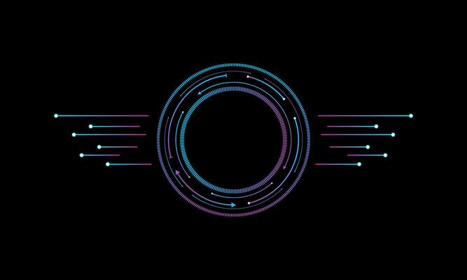 Hi-tech circle with a rectangular shapes on black abstract background. Futuristic communication and connection concept. cyberspace, and digital innovation