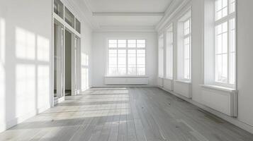 Empty apartments with white walls and big windows. photo
