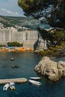 Amazing view of Dubrovnik old town from the hill. Travel destination in Croatia. photo