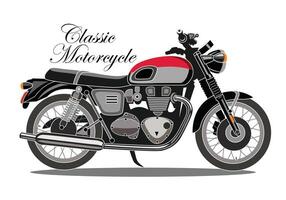 Classic motorcycle in red and black color, isolated on white background for background design, brochure, leaflet, booklet, presentation page. vector