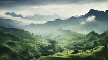 mountain scenery in one of the green countrysides photo