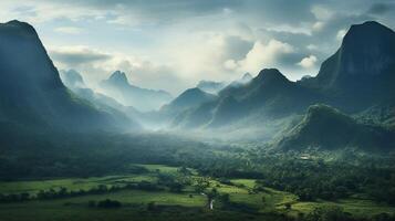 mountain scenery in one of the green countrysides photo