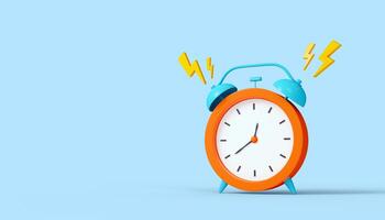 3d retro alarm clock on a blue background. photo