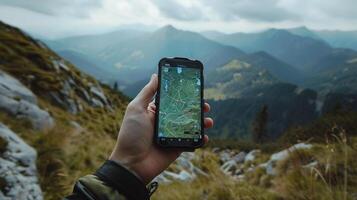 solitario caminatas transformado con un conectado usable, integrando mapas y salud estadísticas a mantener aventureros comprometido con su viaje foto