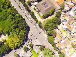 Aerial shot of city park with beautiful floor patterns and trees. Textured Background floor pattern. Aerial photography. Textured details. Shot from a flying drone photo