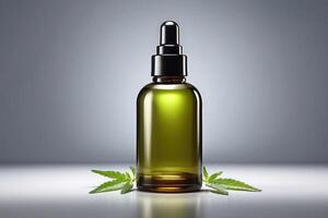 verde vaso cuentagotas botella con canabis hojas - orgánico cbd petróleo producto Bosquejo para salud y bienestar marca foto